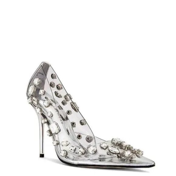 Good American NEW Clear Pointed-Toe Crystal Embellished Pumps Diamonds Forever - Picture 2 of 10